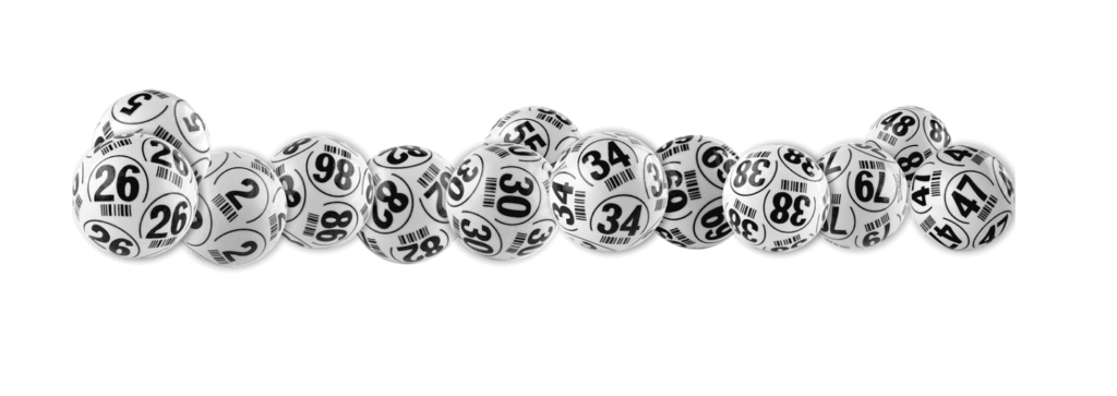 A row of bingo balls lined up together with a white background